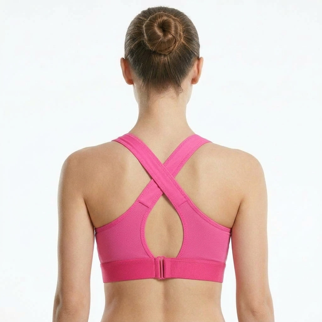 Flex Padded Front-Zip Keyhole Back Sports Bra, Hot Pink