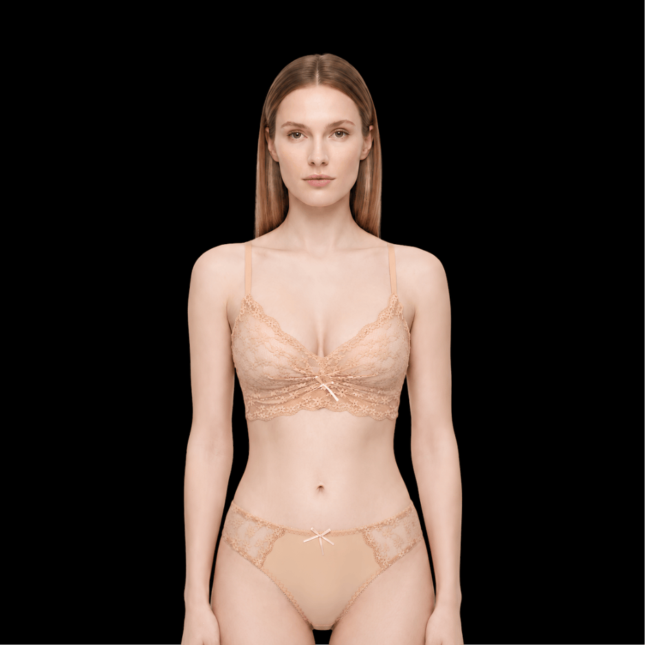 Skin Net Embroidered Padded Bra & Panty Set