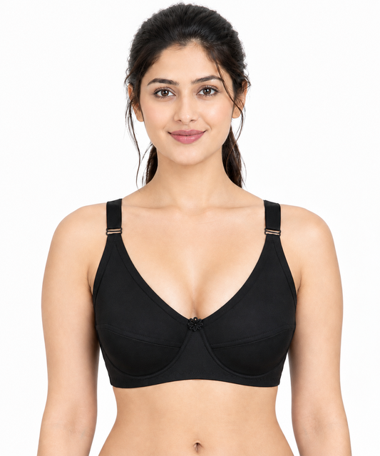 Black Cotton Jersey Full Coverage Bra