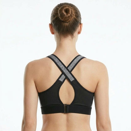 Dotted Grey, Padded Zip-Front Cross-Back Sports Bra