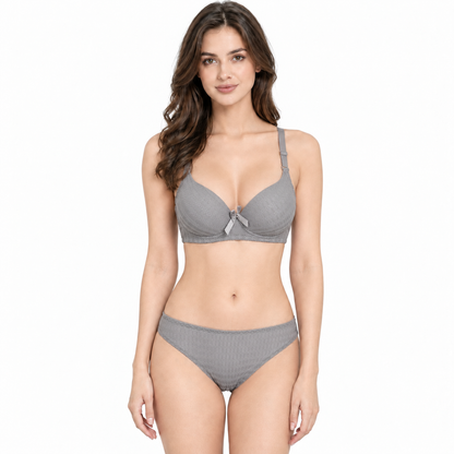Grey Padded Underwire Bra & Brief Set