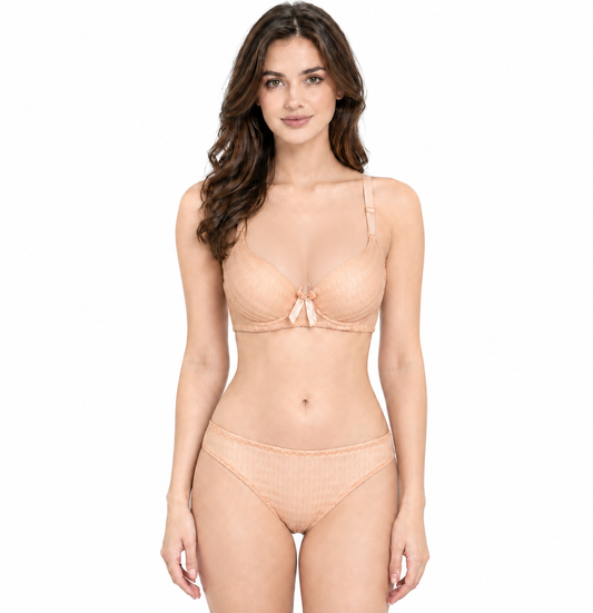 Light Skin Bow Padded Wired Bra Set
