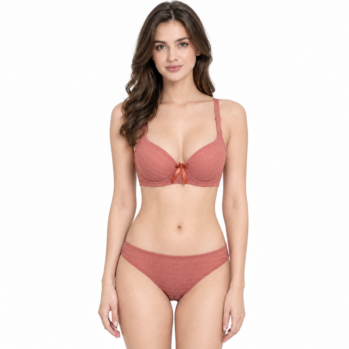 Dusty Rose Lace Bra Set, Padded & Underwire