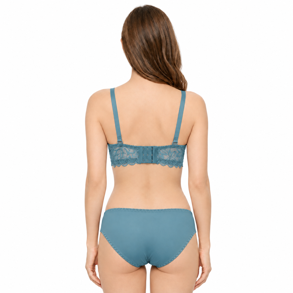 Steel Blue Lace Padded Wired Bra Set