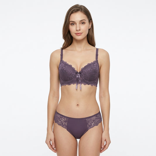 Dusty Purple Lace Padded Underwire Bra & Brief Set