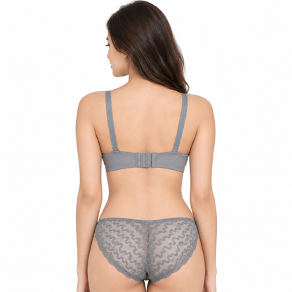 Grey Lace Bra Set, Padded & Wired