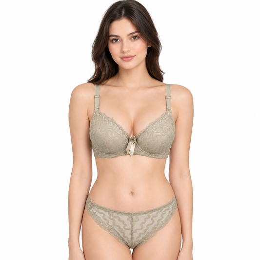 Pista Green Fresh Lace Padded Underwire Bra & Brief Set