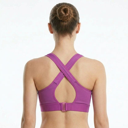 Vibrant Magenta, Padded Zip-Front Cross-Back Sports Bra