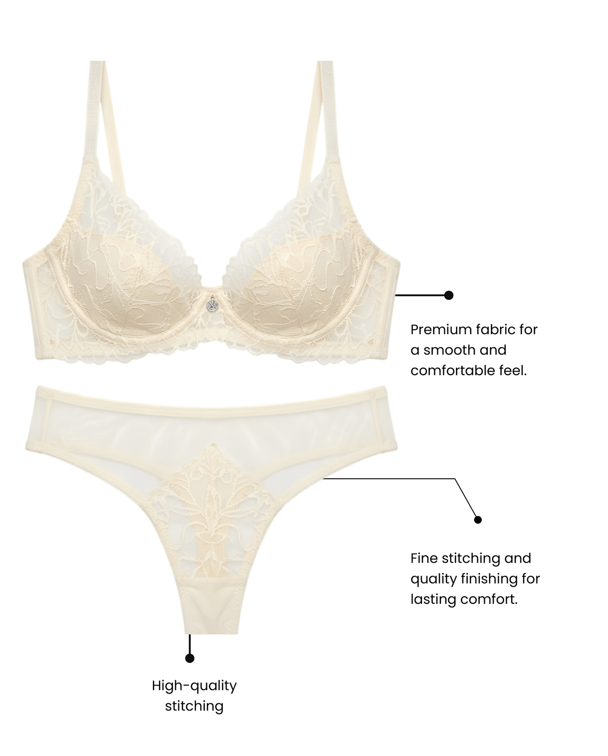Cream Lace Padded Bra and Panty Set