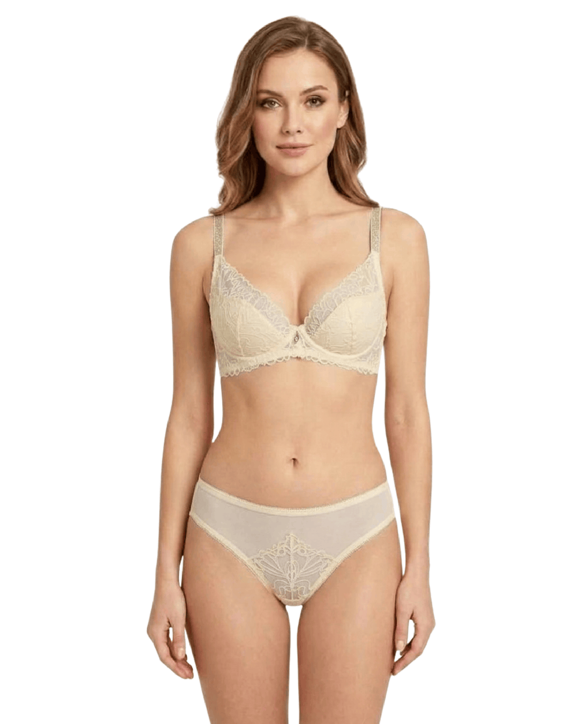 Cream Lace Padded Bra and Panty Set
