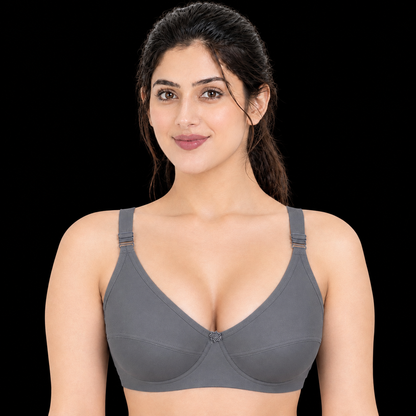 Grey Cotton Jersey Full Coverage Bra