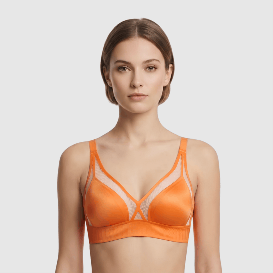 Orange Padded Mesh Bra
