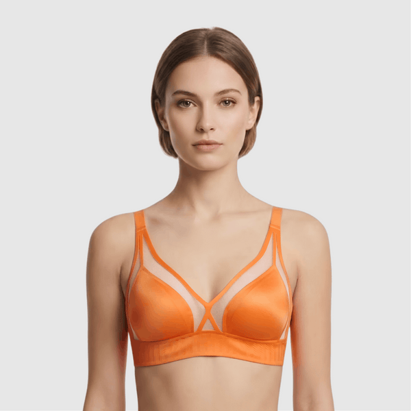 Orange Padded Mesh Bra
