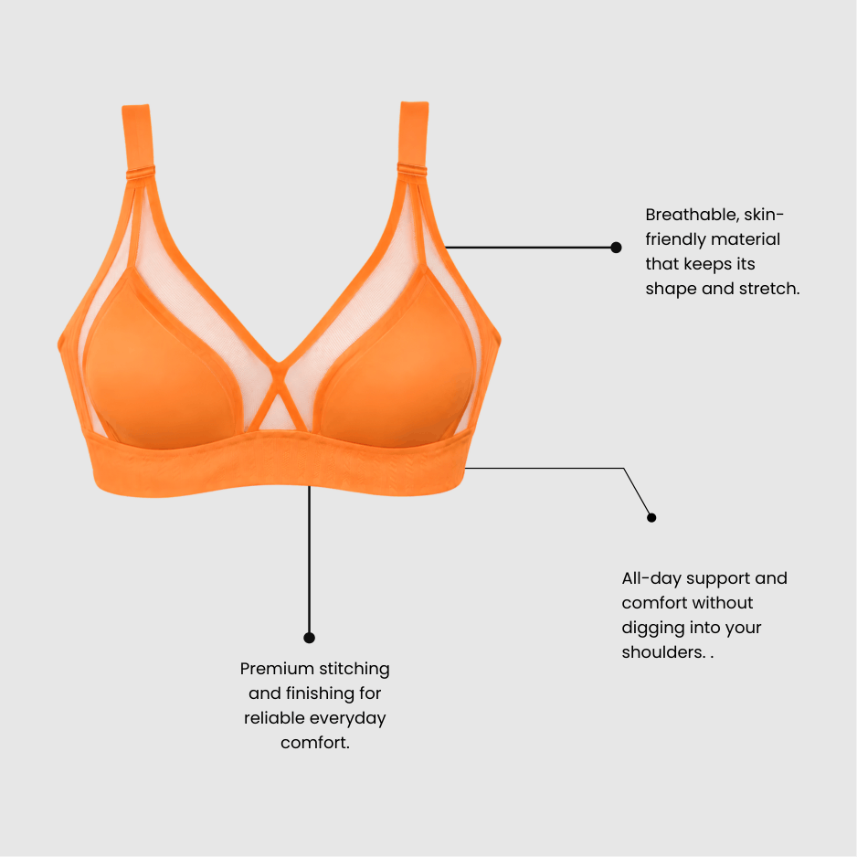 Orange Padded Mesh Bra